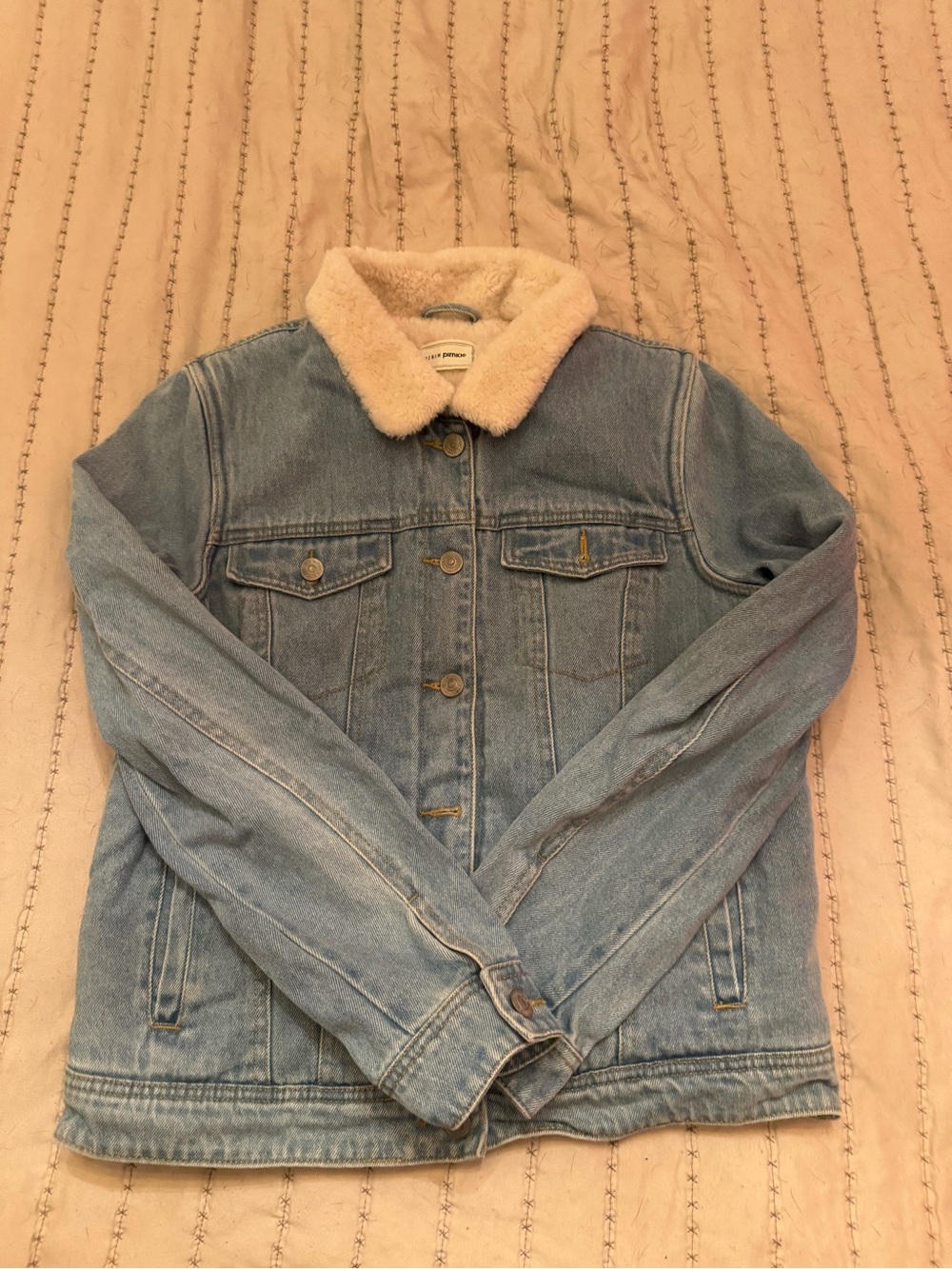 0053 Light Blue Denim Jacket with White Sherpa Collar - Picture 2 of 5